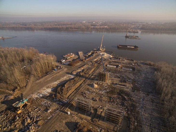 POW – budowa mostu. Widok od strony Wilanowa [styczeń 2018 r.]. Fot. GDDKiA